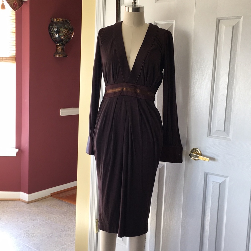 Roberto Just Cavalli Nwt Brown V neck dress badazz